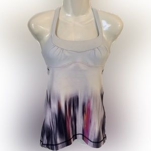 Lululemon Athleta Racerback Logo Tank Top S 4 6 Gray purple Print Stretch